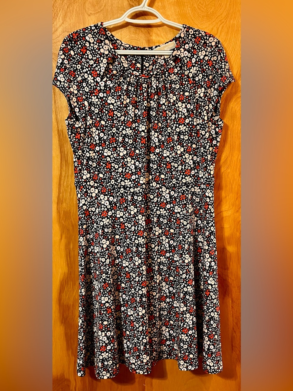 Michael Kors Black Summer Dress w/ Red, White, & Cream Floral Design Size Large